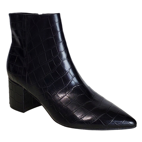 New Marc Fisher jelly faux leather embossed croc block heel ankle boots black - Picture 11 of 16